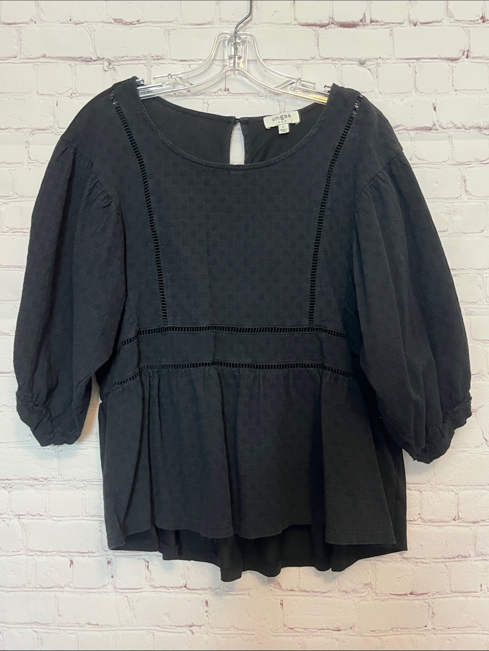 Umgee Black Cotton Peasant Top